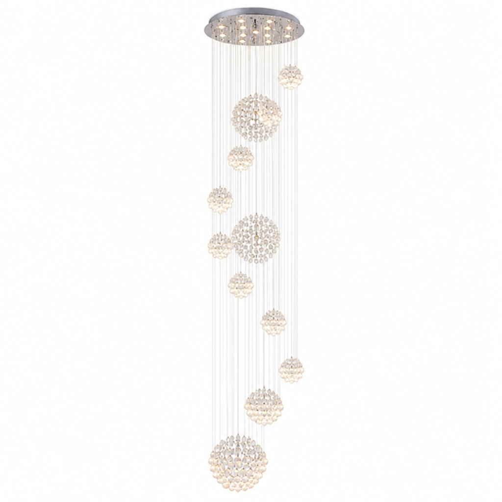 Chandelier Spiral Raindrop K9 Crystal & Chrome Canopy Adjustable Height