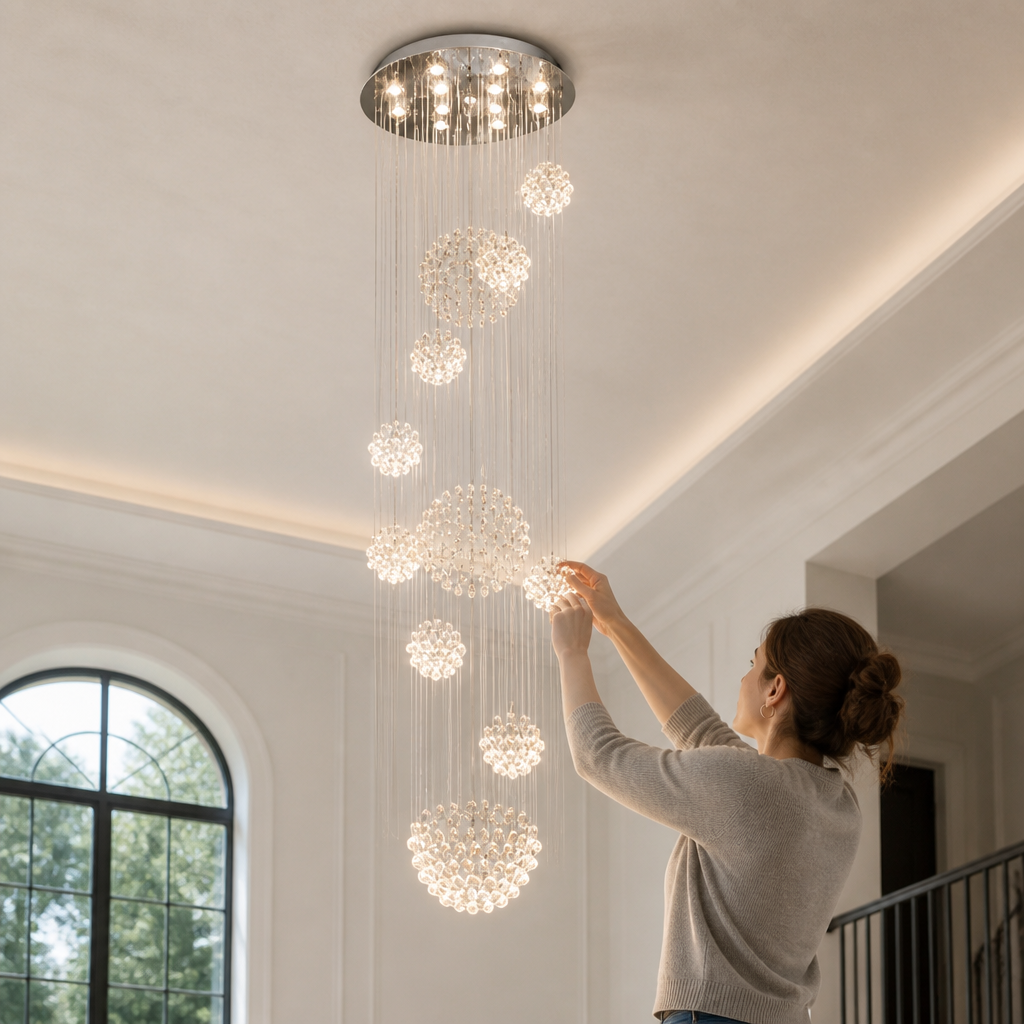 Chandelier Spiral Raindrop K9 Crystal & Chrome Canopy Adjustable Height