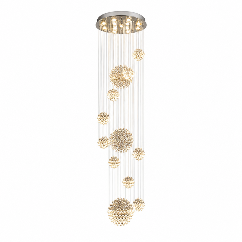 Chandelier Spiral Raindrop K9 Crystal & Chrome Canopy Adjustable Height