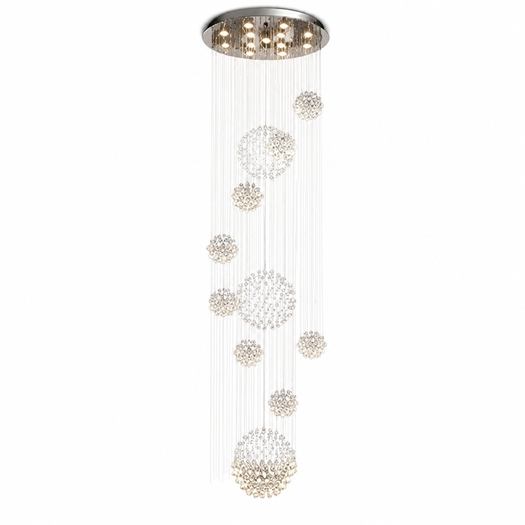 Chandelier Spiral Raindrop K9 Crystal & Chrome Canopy Adjustable Height