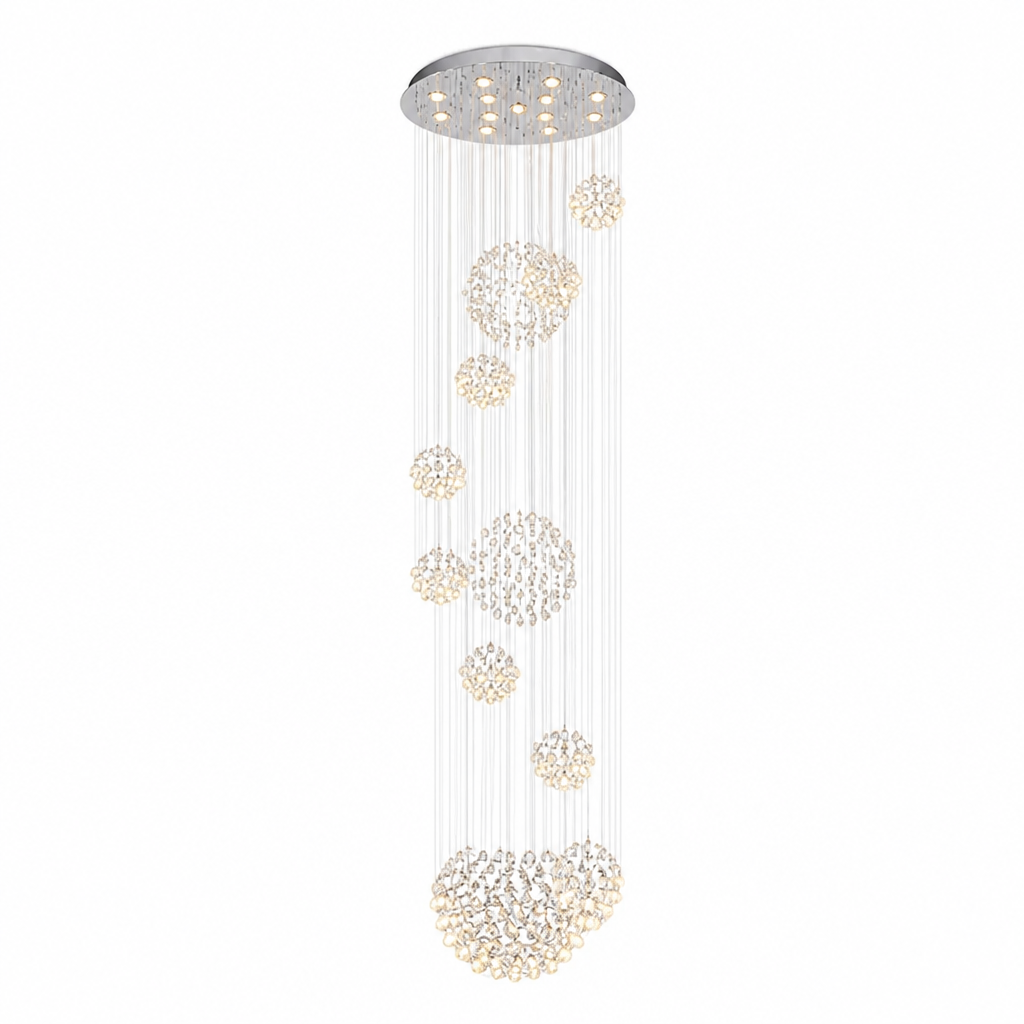 Chandelier Spiral Raindrop K9 Crystal & Chrome Canopy Adjustable Height