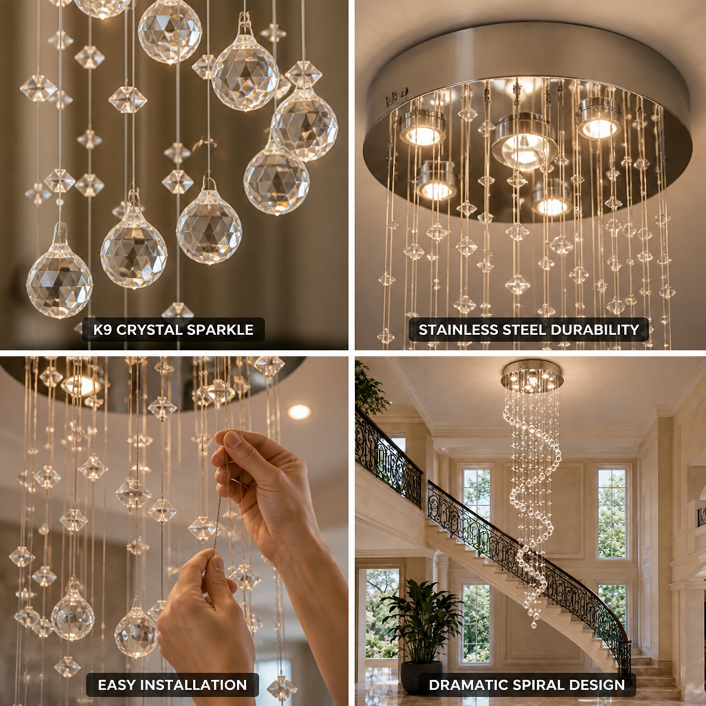 Chandelier Spiral Raindrop K9 Crystal & Stainless Steel