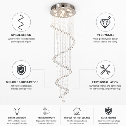 Chandelier Spiral Raindrop K9 Crystal & Stainless Steel