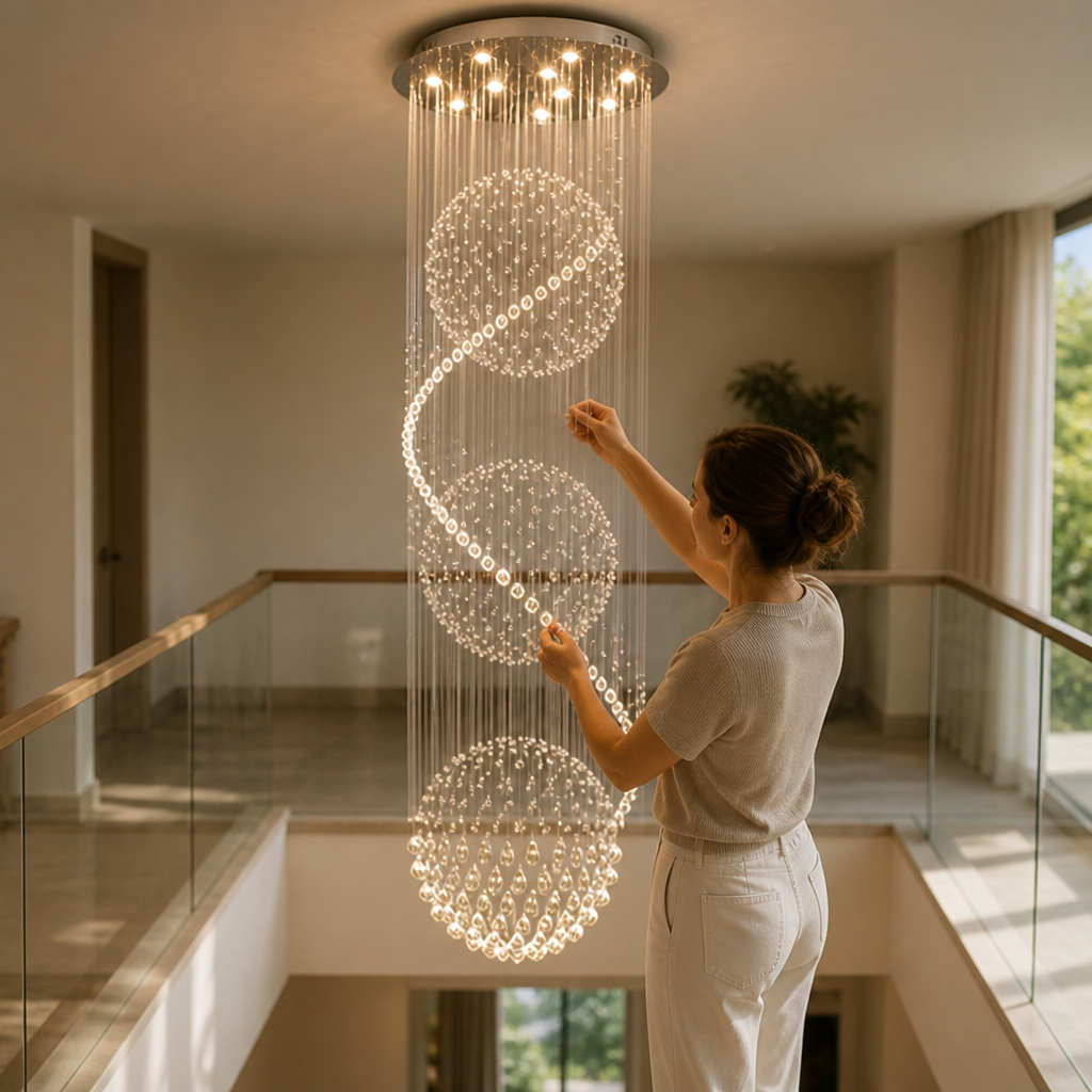 Chandelier Spiral Three-Sphere K9 Crystal & 304 Stainless Steel