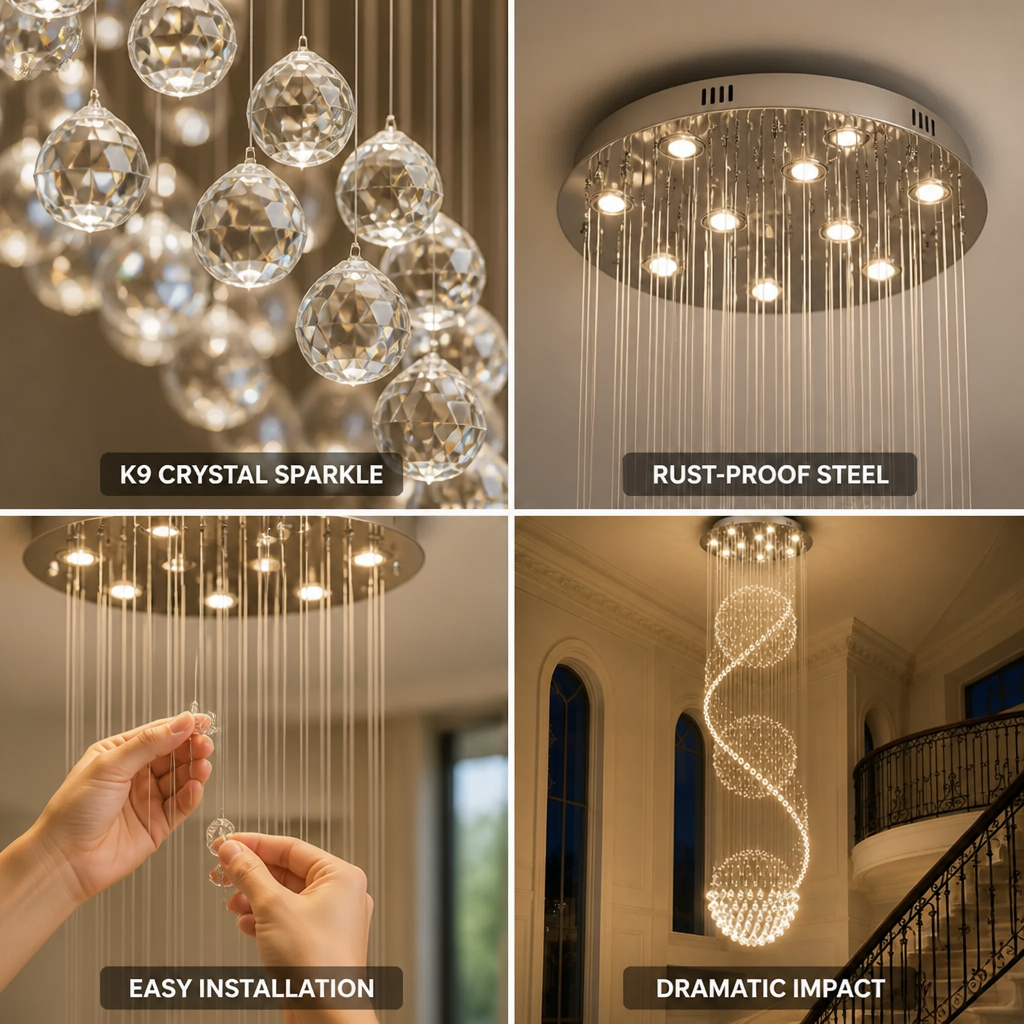 Chandelier Spiral Three-Sphere K9 Crystal & 304 Stainless Steel