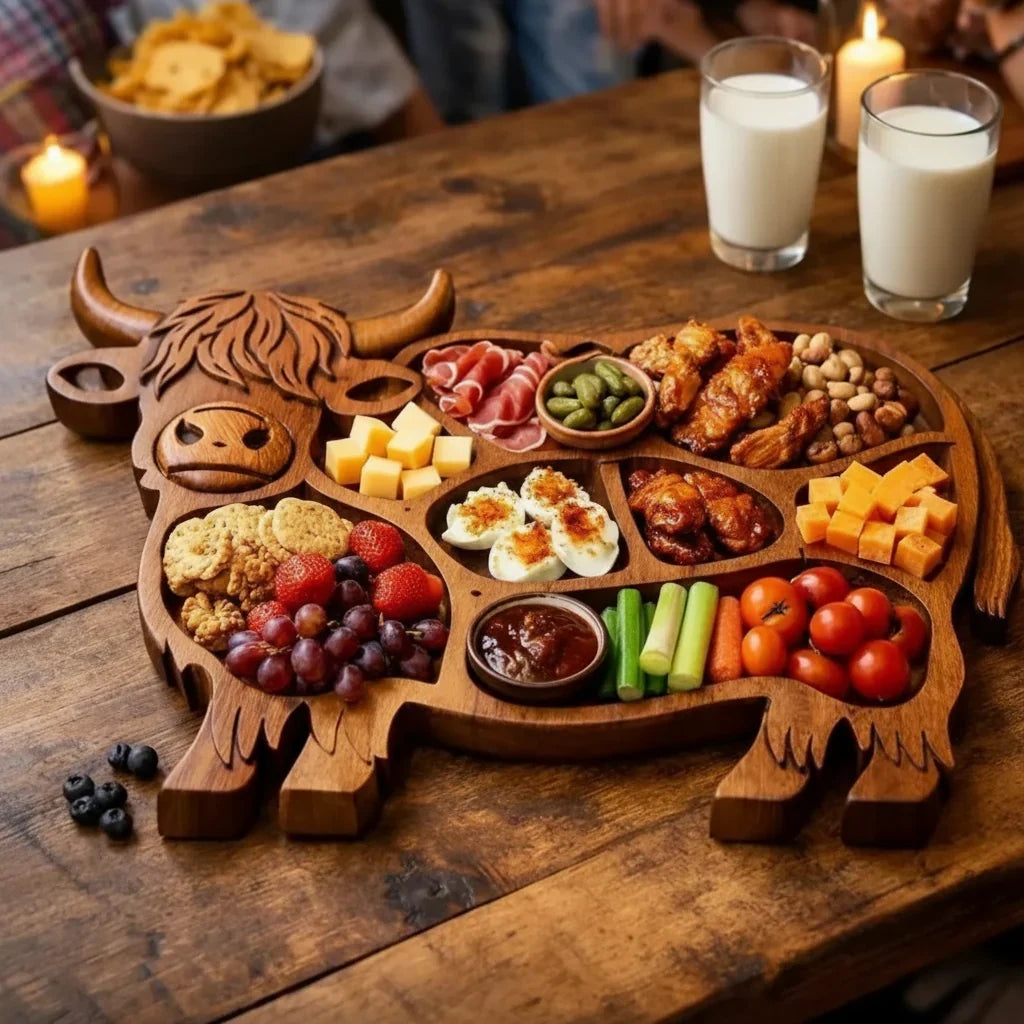 Charcuterie Board Cow-Shaped Solid Wood