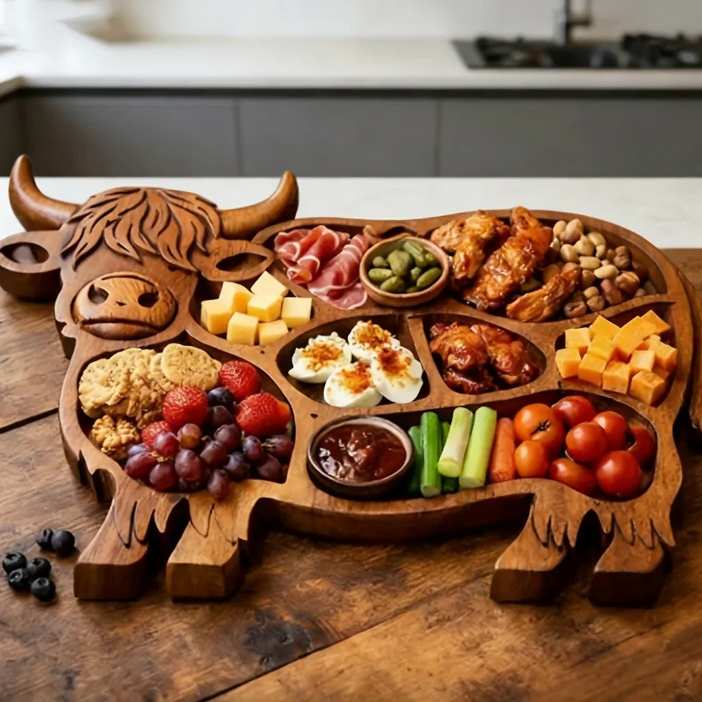 Charcuterie Board Cow-Shaped Solid Wood