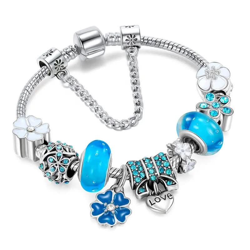 Charm Bracelet Sterling Silver Floral Adjustable Length