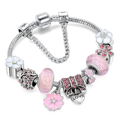 Charm Bracelet Sterling Silver Floral Adjustable Length