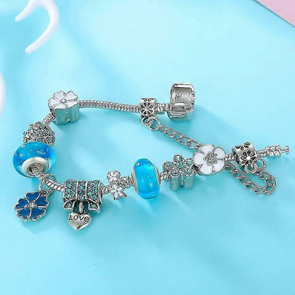 Charm Bracelet Sterling Silver Floral Adjustable Length
