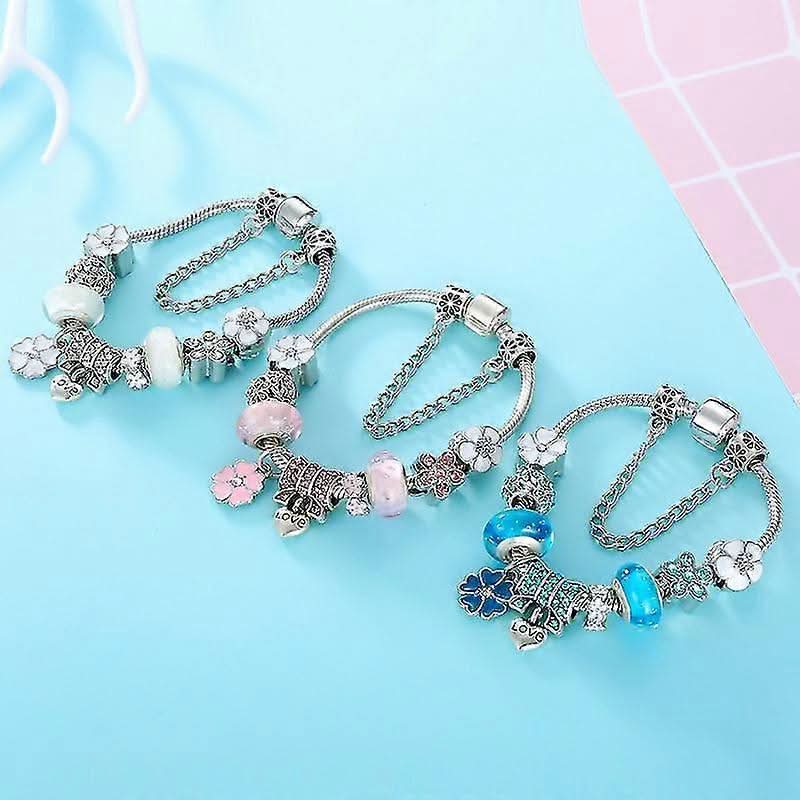 Charm Bracelet Sterling Silver Floral Adjustable Length