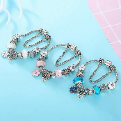 Charm Bracelet Sterling Silver Floral Adjustable Length