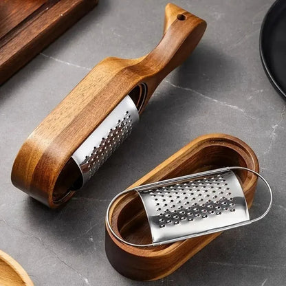 Cheese Grater Acacia Wood Handle Stainless Steel
