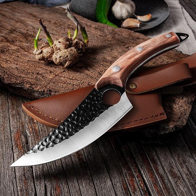 Chef Knife Hand-Forged Stainless Steel Full Tang Rosewood Handle