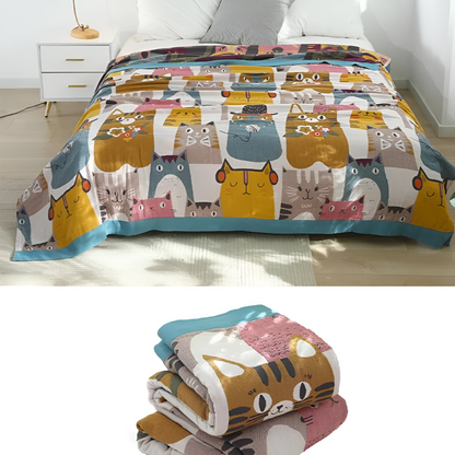 Children's Blanket Reversible Cat Print 100% Cotton