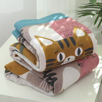 Children's Blanket Reversible Cat Print 100% Cotton