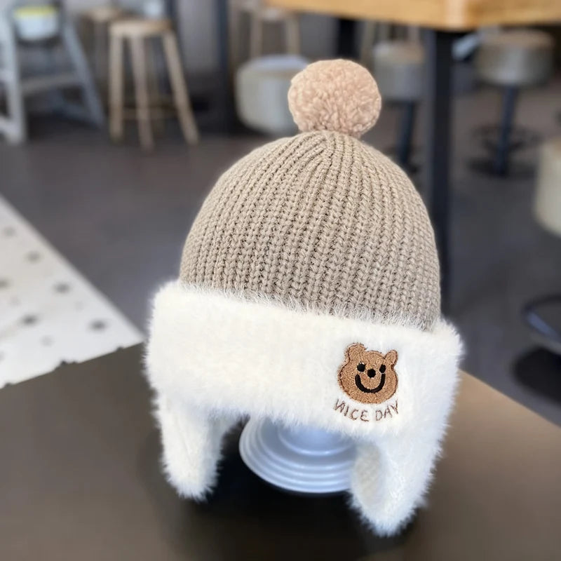 Children's Hat Knitted Foldable Ear Flaps Warm Winter Comfort