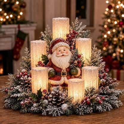 Christmas Centerpiece Flameless Candle Lights Evergreen Arrangement
