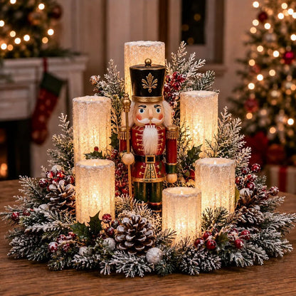 Christmas Centerpiece Flameless Candle Lights Evergreen Arrangement