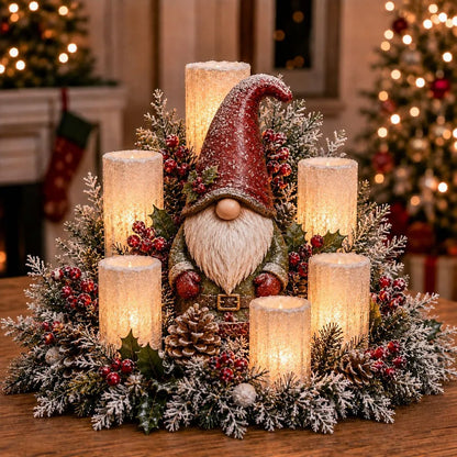 Christmas Centerpiece Flameless Candle Lights Evergreen Arrangement
