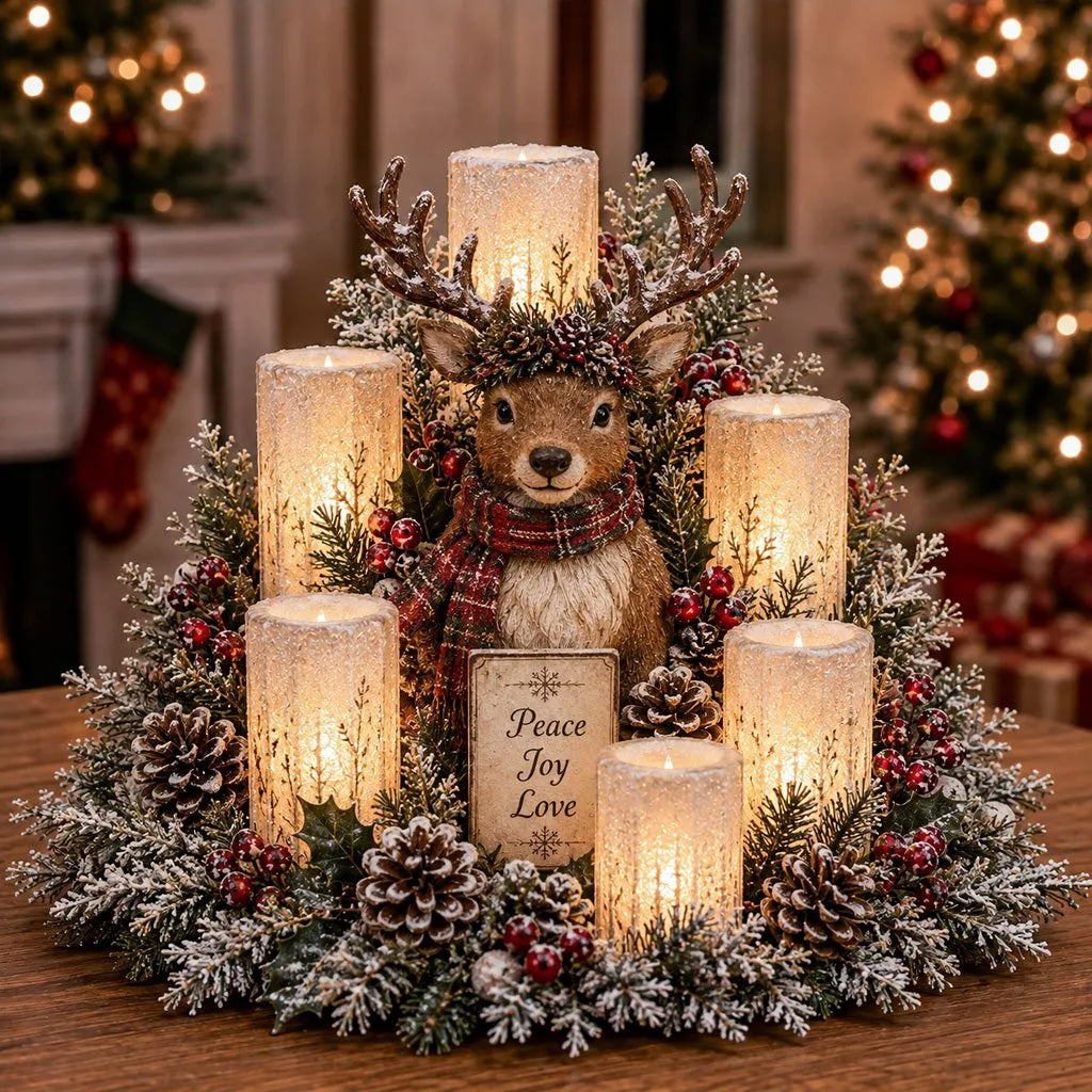 Christmas Centerpiece Flameless Candle Lights Evergreen Arrangement