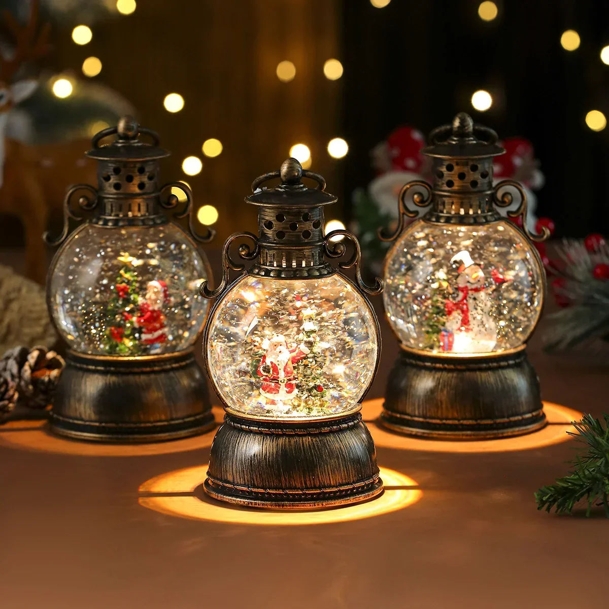 Christmas Lantern Glass Dome Winter Scene Battery-Powered LED Light