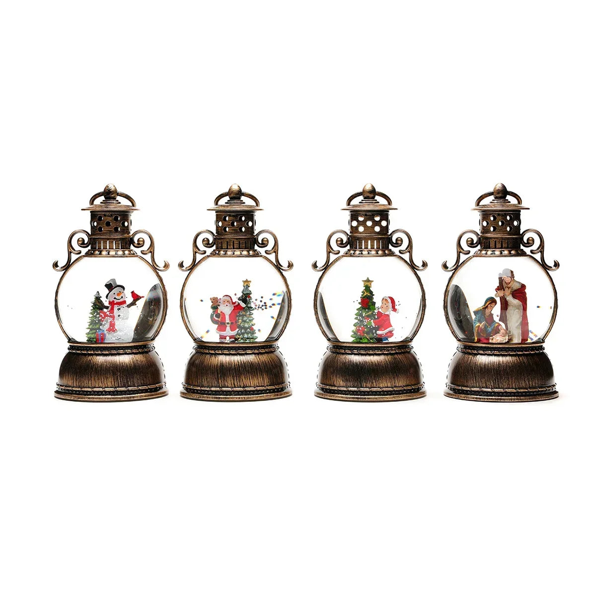 Christmas Lantern Glass Dome Winter Scene Battery-Powered LED Light