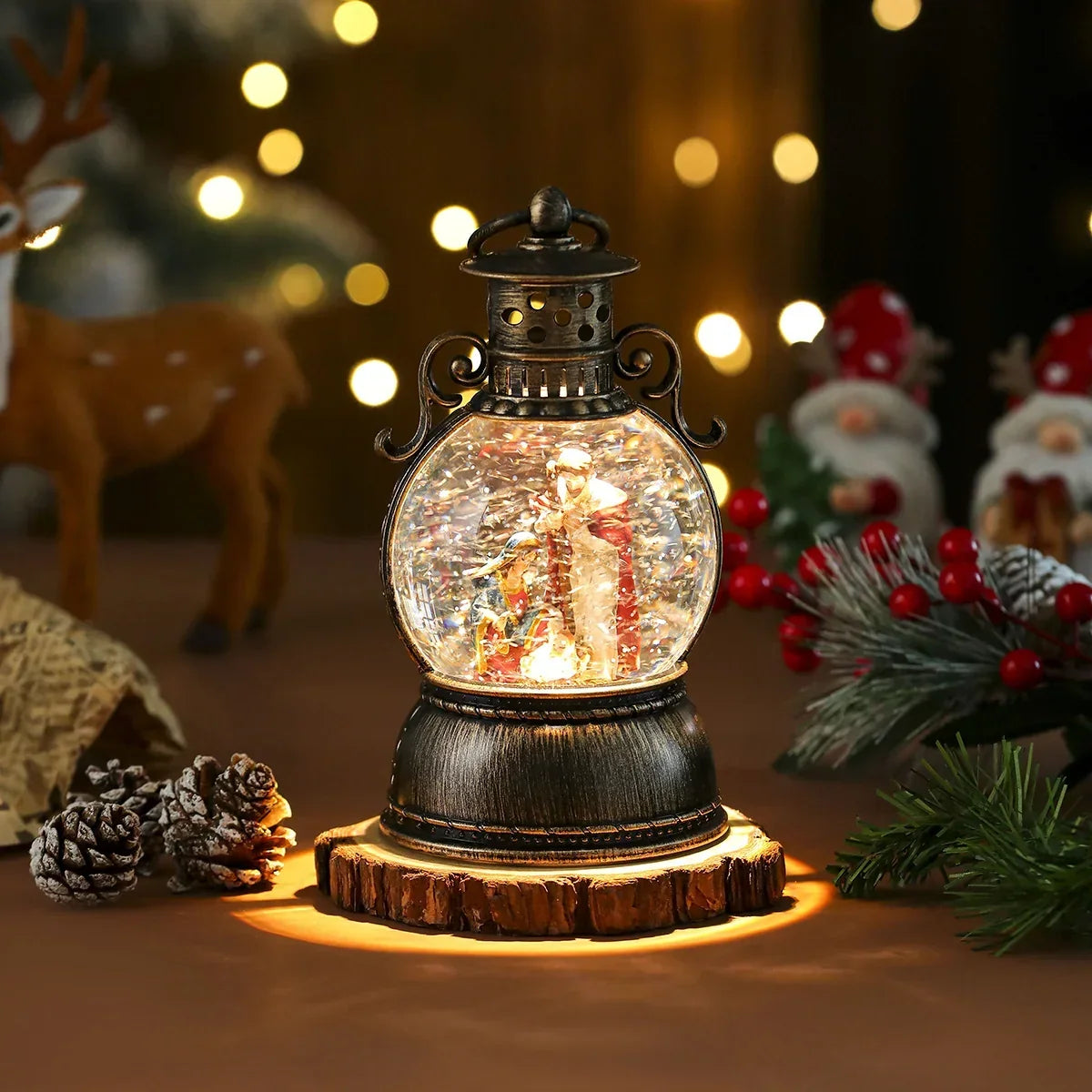 Christmas Lantern Glass Dome Winter Scene Battery-Powered LED Light