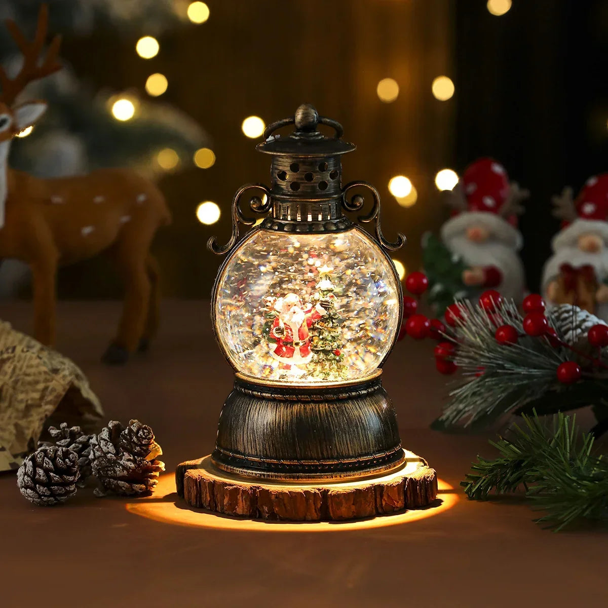 Christmas Lantern Glass Dome Winter Scene Battery-Powered LED Light