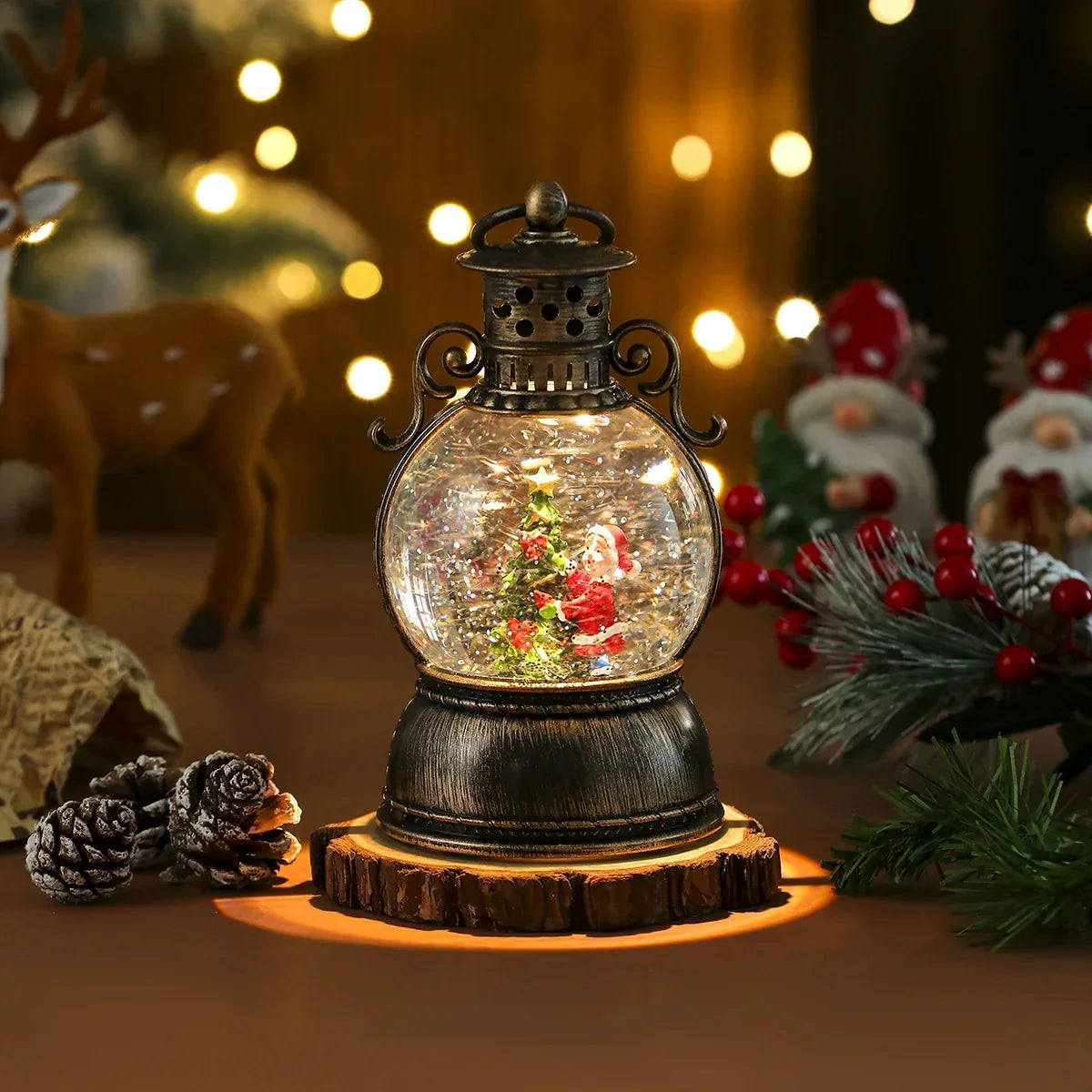 Christmas Lantern Glass Dome Winter Scene Battery-Powered LED Light