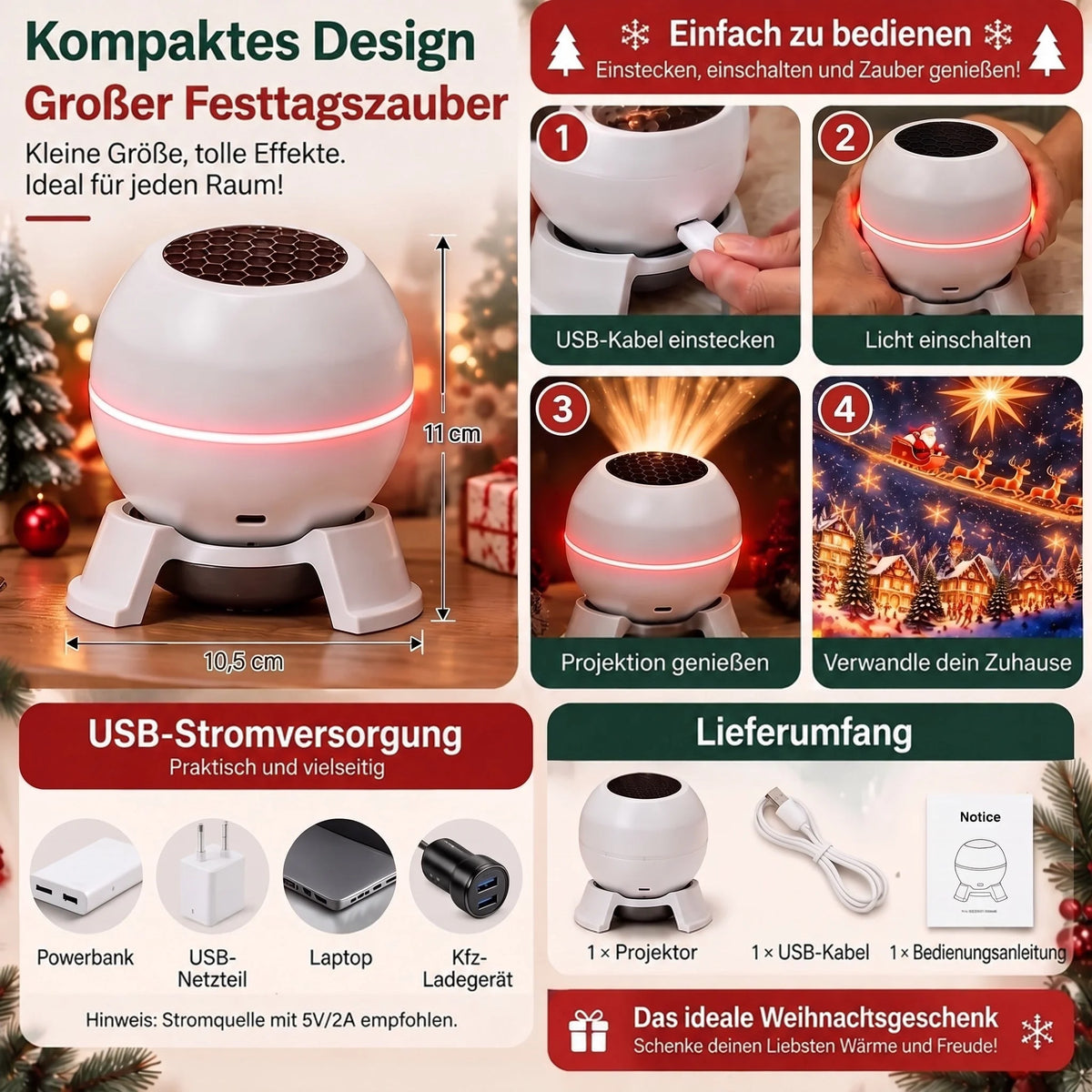 Christmas Light Projector Animated Patterns USB Powered