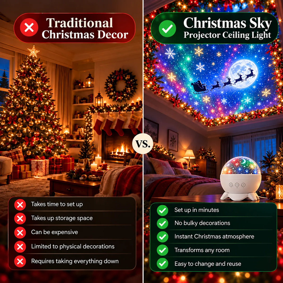 Christmas Light Projector Santa Sleigh & Reindeer Scene