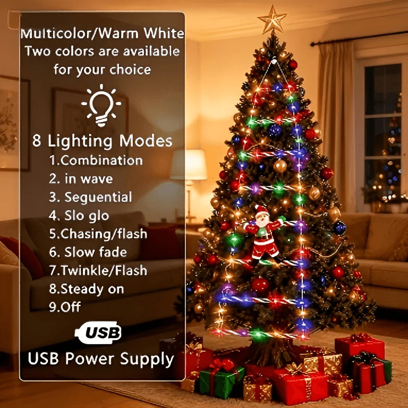 Christmas Lights Climbing Santa USB Powered 8 Modes
