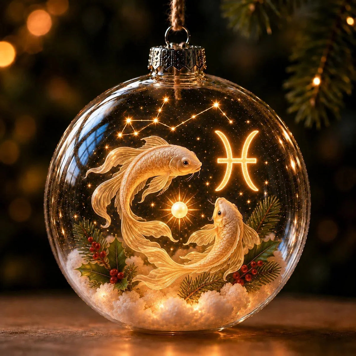 Christmas Ornament Lighted Zodiac Clear Globe