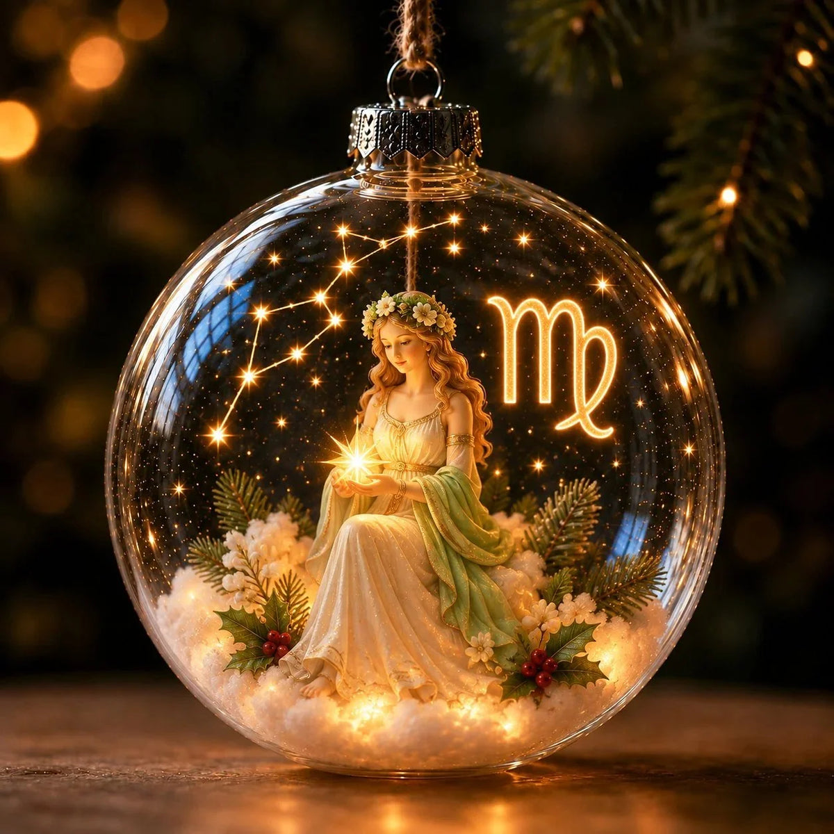 Christmas Ornament Lighted Zodiac Clear Globe