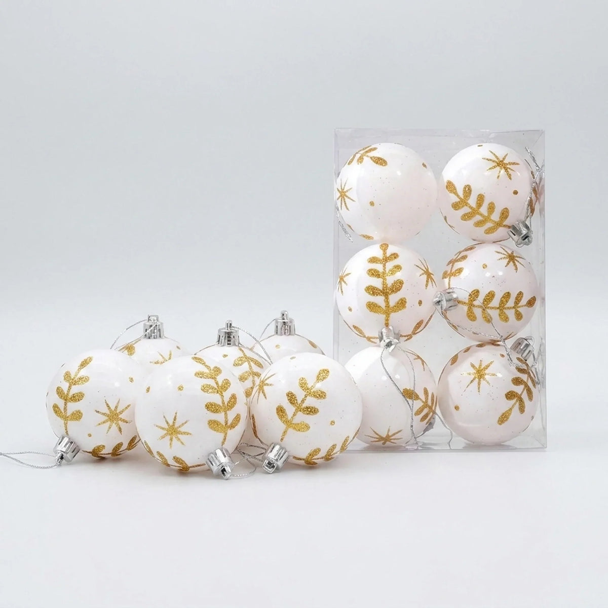 Christmas Ornament Set Snowflake Design Shatterproof Set of 6