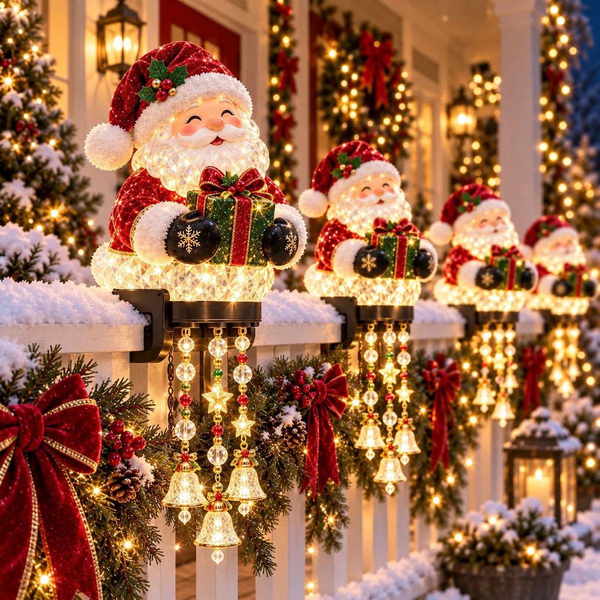 Christmas Porch Railing Lights Warm Glow Hanging Ornaments