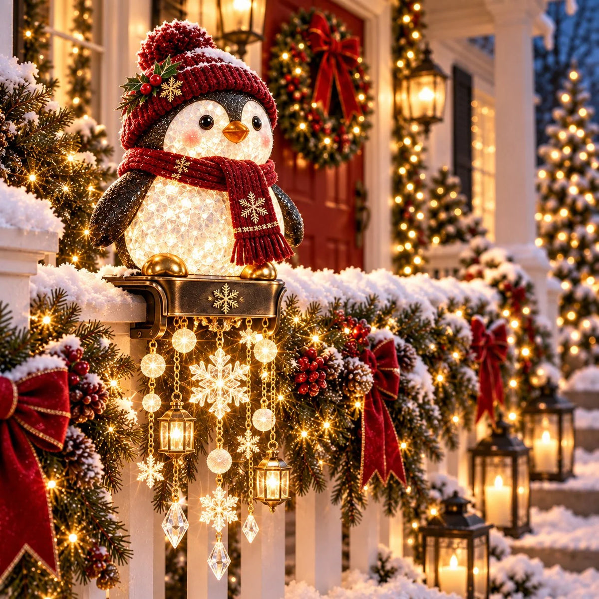 Christmas Porch Railing Lights Warm Glow Hanging Ornaments