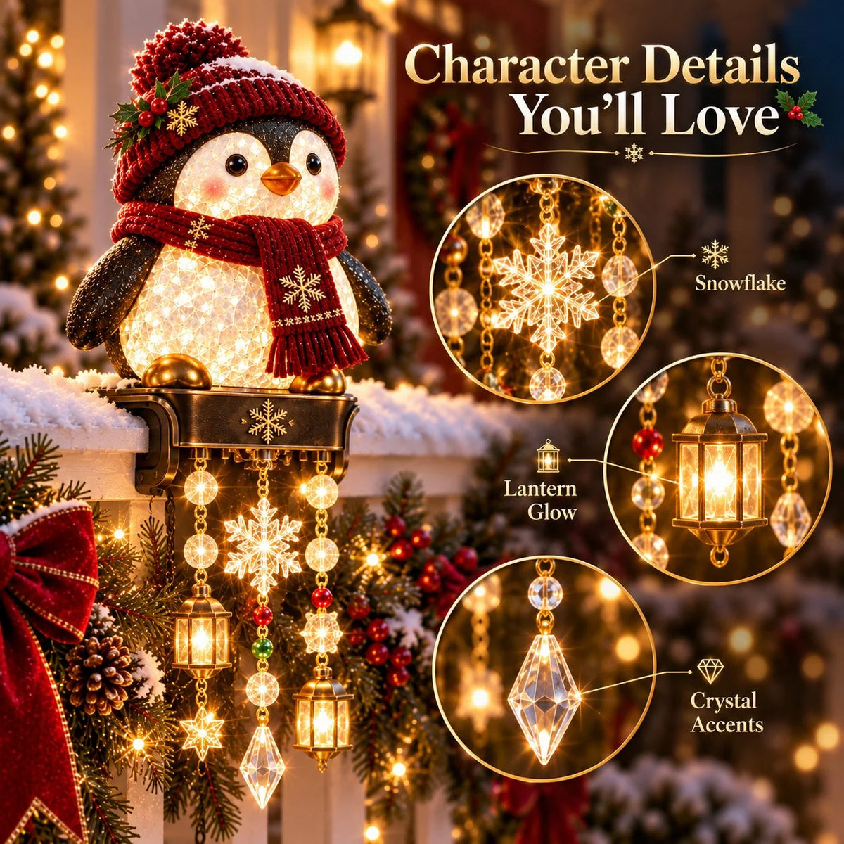 Christmas Porch Railing Lights Warm Glow Hanging Ornaments