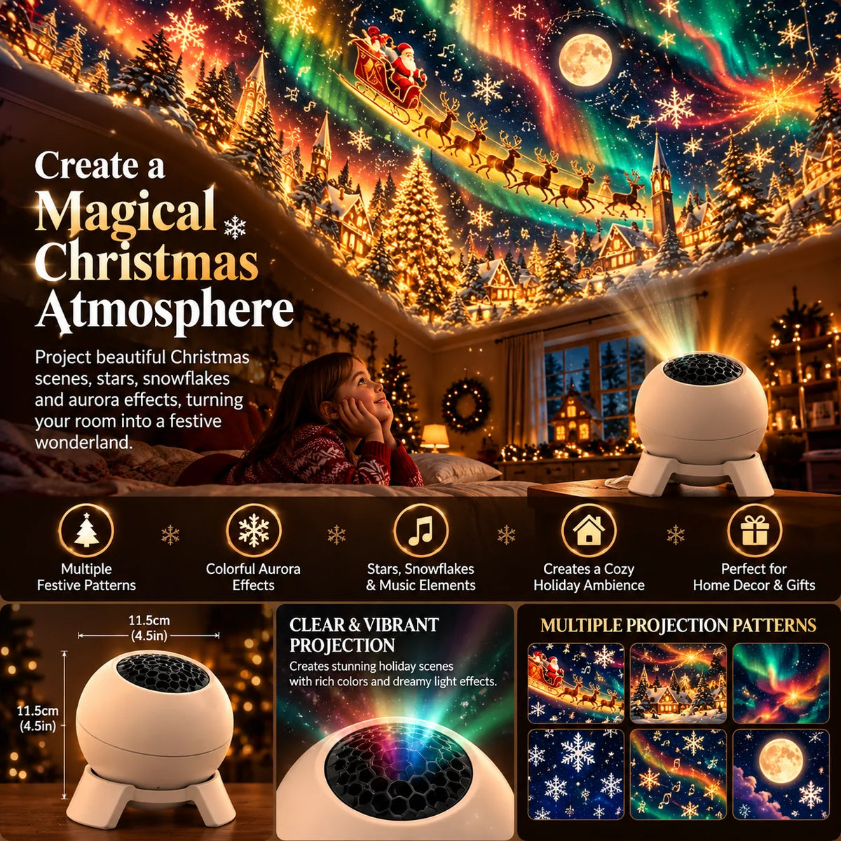 Christmas Projection Light Compact Tabletop Indoor Decor