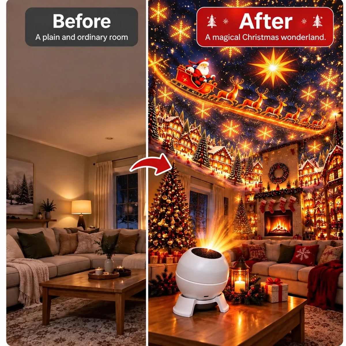 Christmas Projector Night Light USB Powered Wall & Ceiling Projection