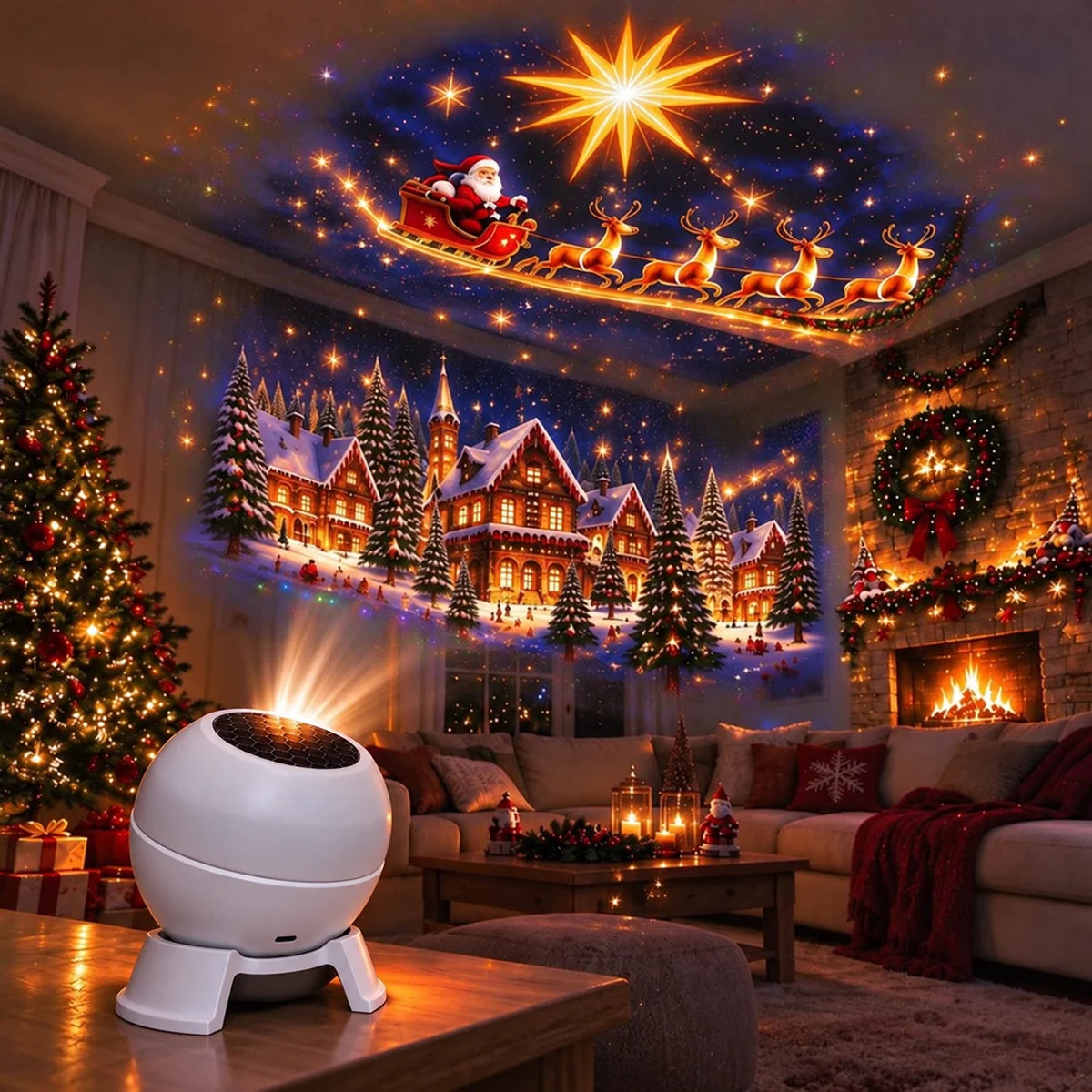 Christmas Projector Night Light USB Powered Wall & Ceiling Projection