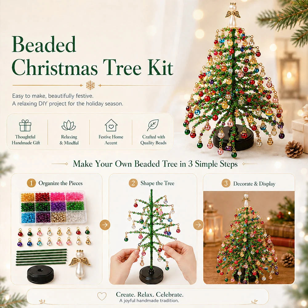 Christmas Tree Craft Kit Beaded With Warm Light String