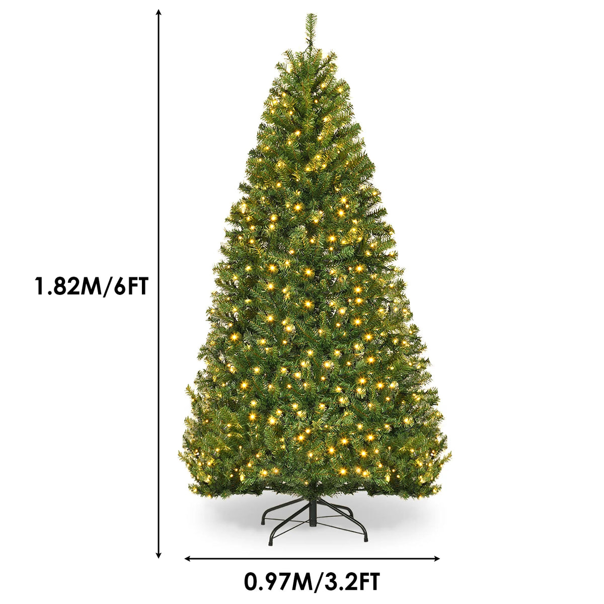Christmas Tree Pre-Lit 6 Ft Warm White & Multicolor LED Lights hinged branches