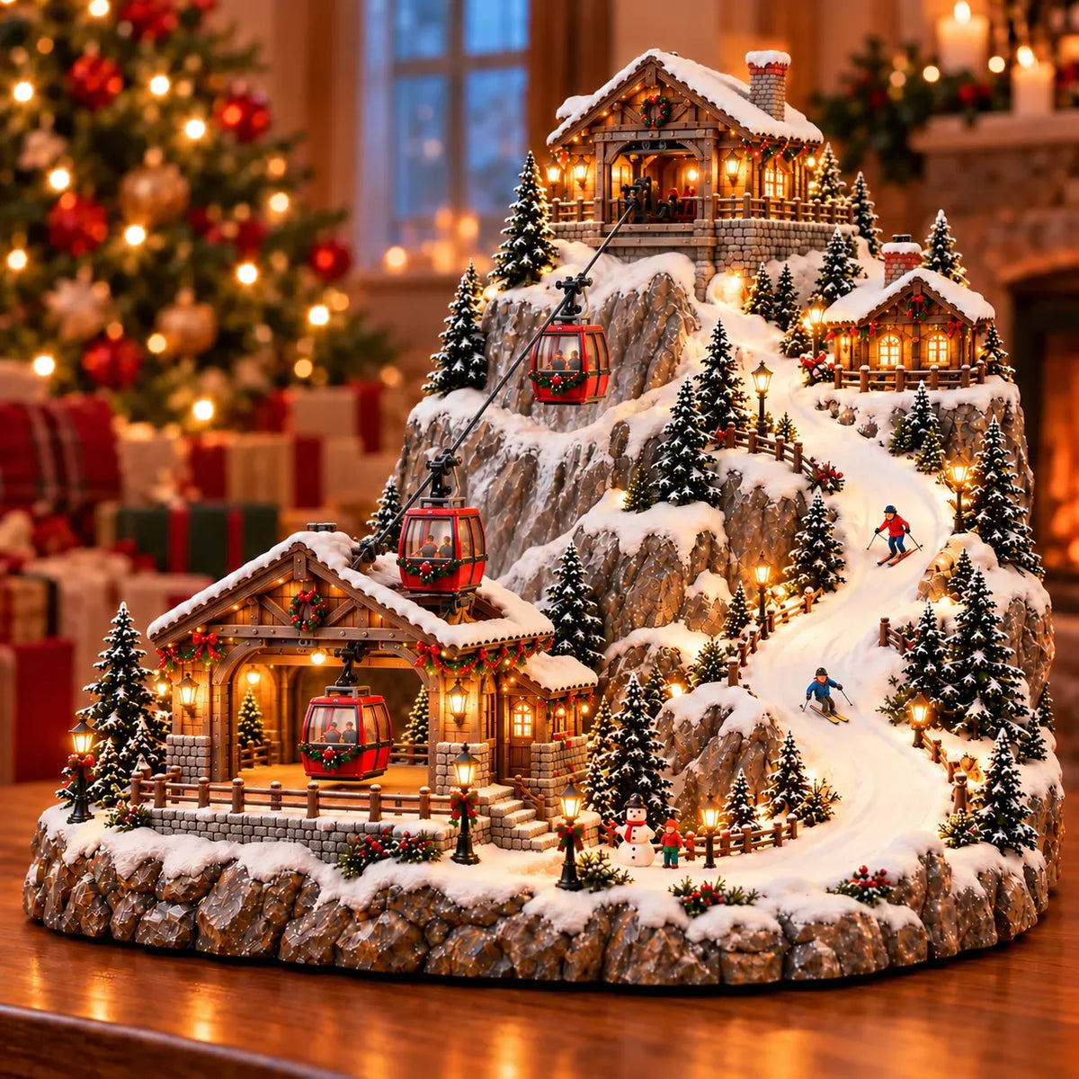 Christmas Village Animated Cable Cars & Skiers