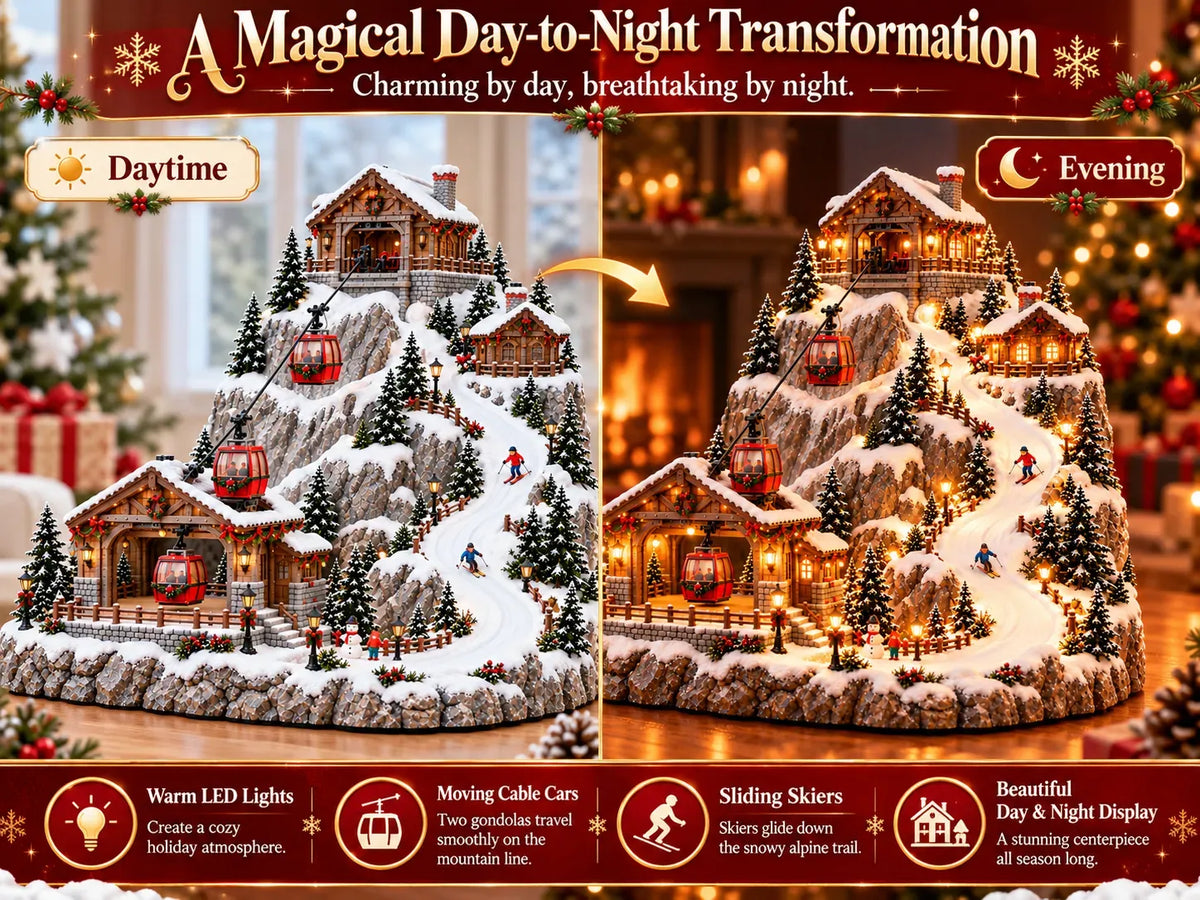Christmas Village Animated Cable Cars & Skiers