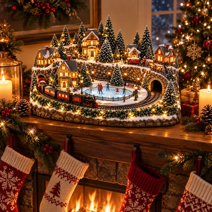 Christmas Village Decoration Moving Train & Skating Rink
