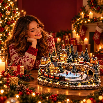 Christmas Village Decoration Moving Train & Skating Rink