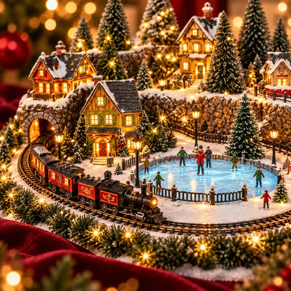Christmas Village Decoration Moving Train & Skating Rink
