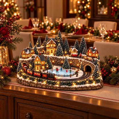Christmas Village Decoration Moving Train & Skating Rink